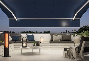 Blue Markilux Retractable Awning with LED Line Lights