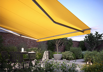 Yellow Retractable Awning with LED Line Lighting