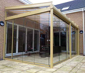garden glass room with sliding glass walls
