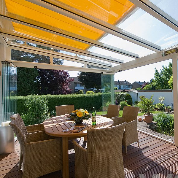 Garden Glass Room with over Glass Awning Shading
