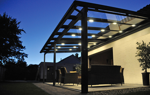 Black glass veranda with LED spot lights
