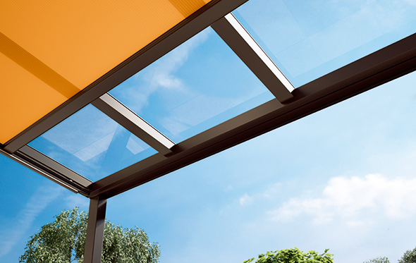 Orange blind glass veranda roof