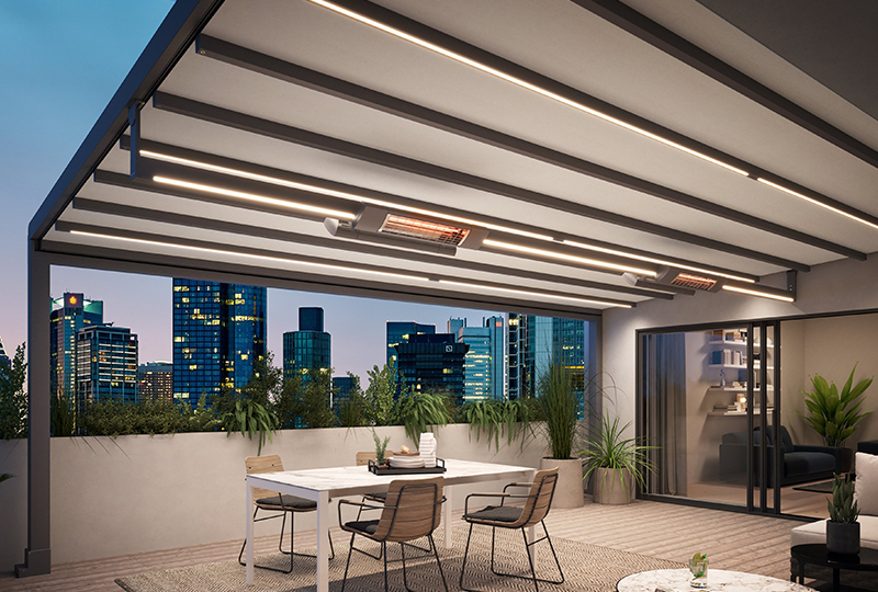 Penthouse balcony with skyline covering balcony area with Pergola Stretch