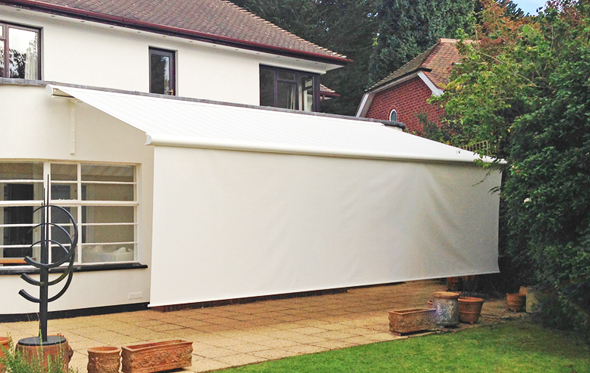 White awning with drop down valance installed by Samson