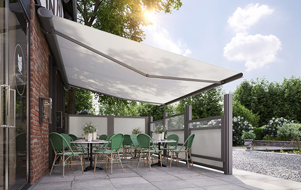 White awning restaurant dining area outdoors