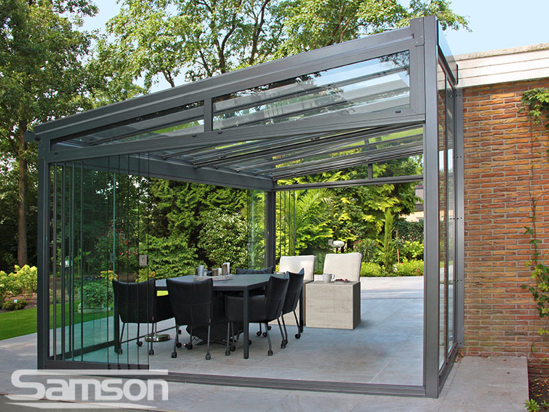 Erhardt Glassroom with front and side Glass Sliding doors