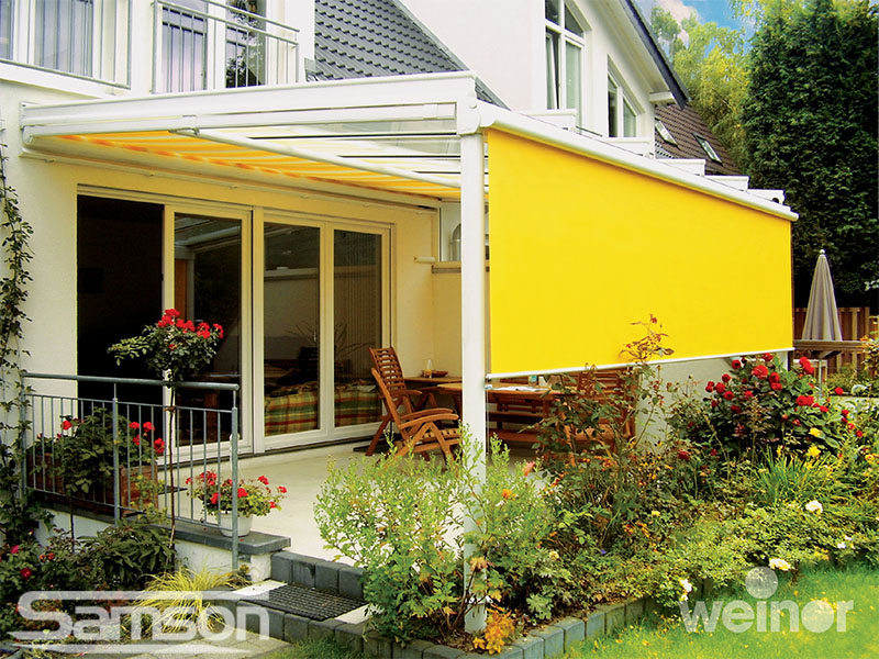 Weinor Terrazza in White with Yellow Valance and Awning