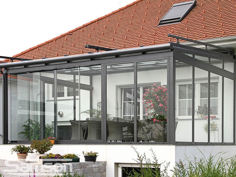 Glassroom with over glass awning