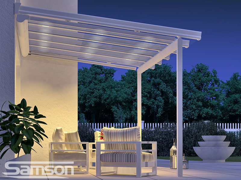 White Glass Patio Roof with over hanging glass