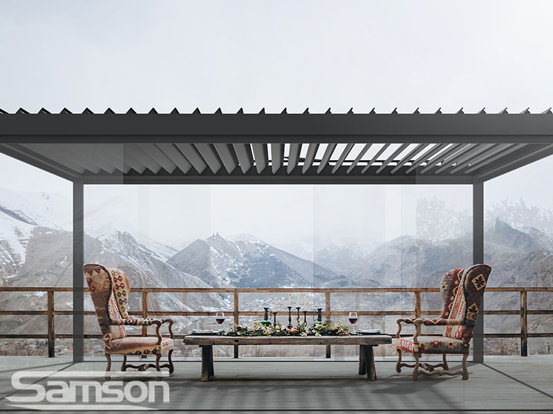 Anthracite Louvered Roof with Glass Panels