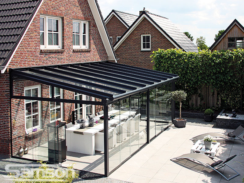 Large Black Glassroom with integrated guttering
