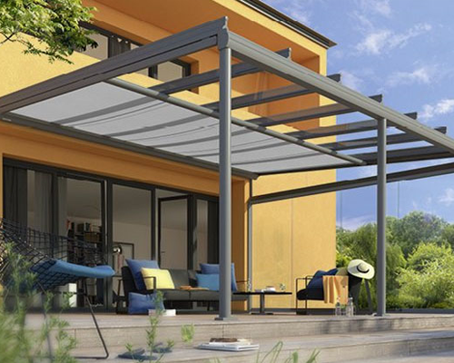 glass veranda with sunshade blind