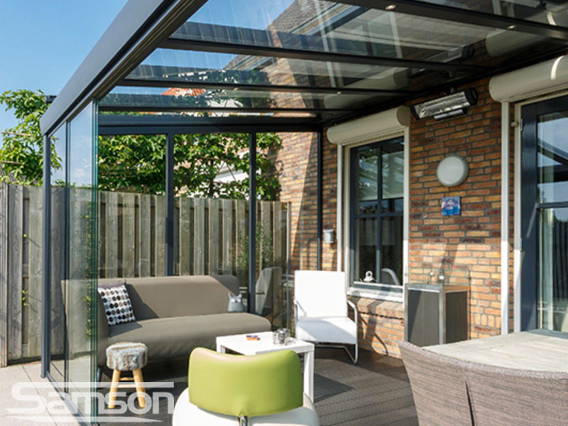 Glass Terrace Roof with Glass Sliding Doors