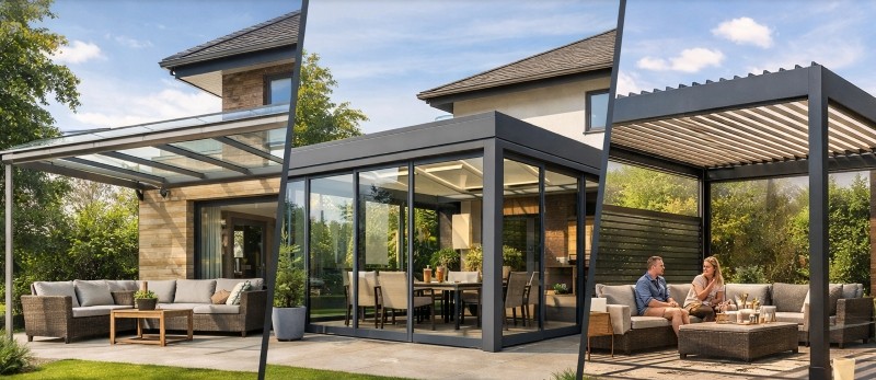 What is the difference between a glass veranda, glass room and a louvre pergola?