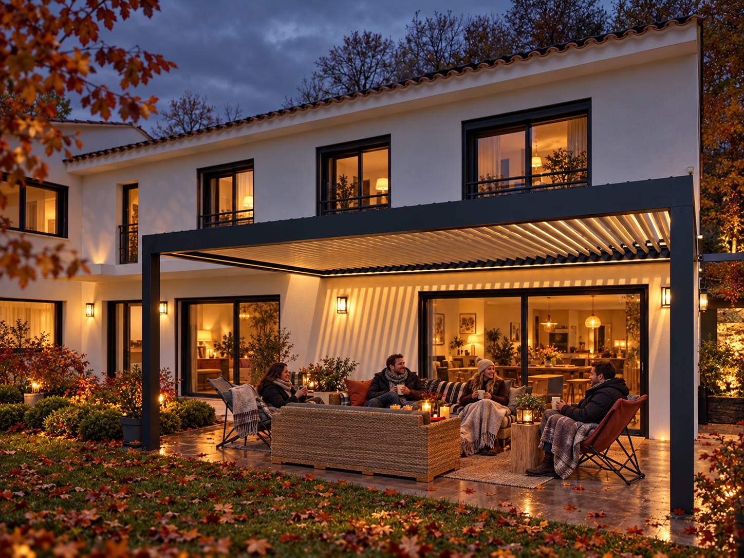 Bioclimatic pergola with an adjustable louvred roof
